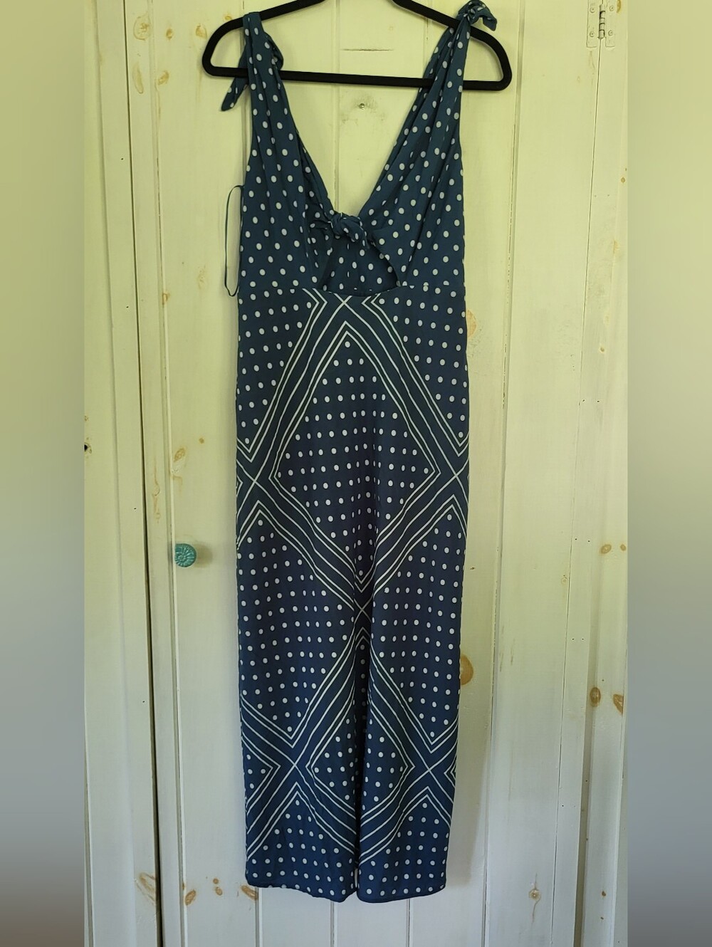 Abercrombie & Fitch Maxi Navy Polka Dot Cutout Tie Resort Summer Dress